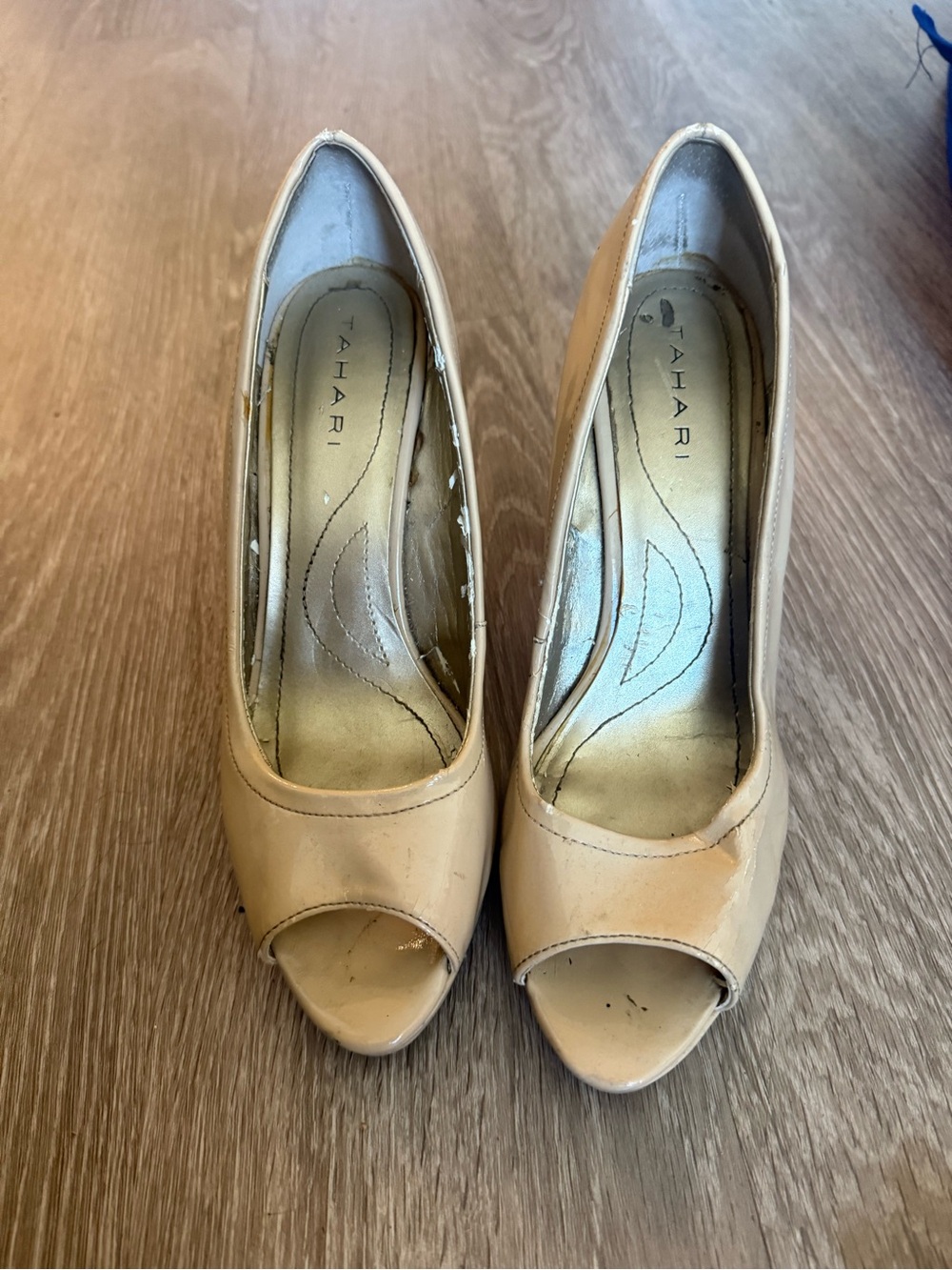 Tahari Beige/Nude Peep-Toe Pumps